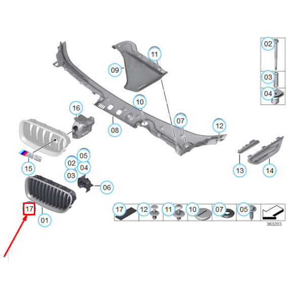 51134819903 - BMW 5 F10 Cellular Material Pad Front Grill 51134819903 4819903 NEW REAL