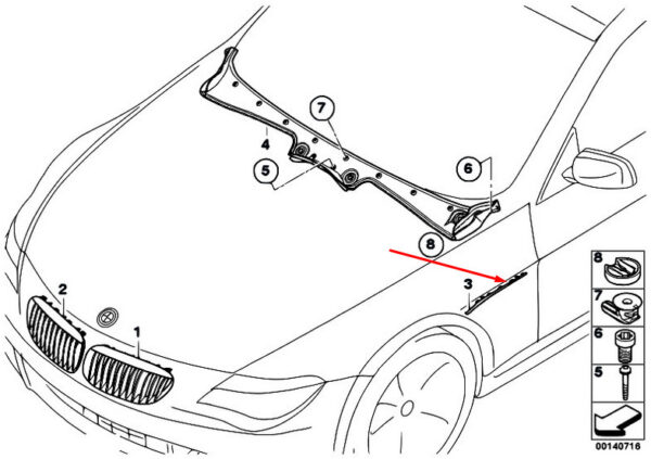 51137009247 - 2008 BMW 6 E64 Left Wing Fender Molding Trim 51137009247 7009247 New Genuine