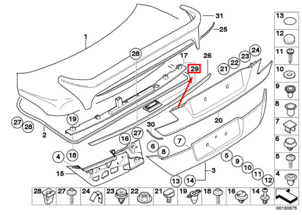 51137165524 - BMW 7 E65, E66 Trunk Lid Grip Lens 7165524 51137165524 NEW GENUINE