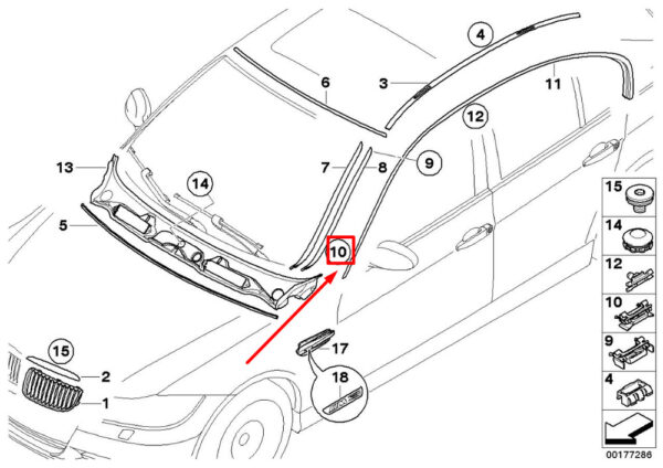 51137172103 - BMW 3 E90 Lower Right A-Pillar Trim Cover Clip 51137172103 7172103 NEW GENUINE