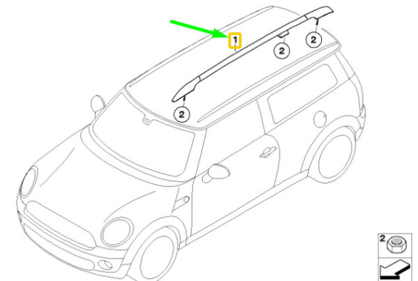 51137174118 - NEW MINI CLUBMAN R55 RIGHT SIDE ROOF RAIL 51137174118 7174118 2010 17132998