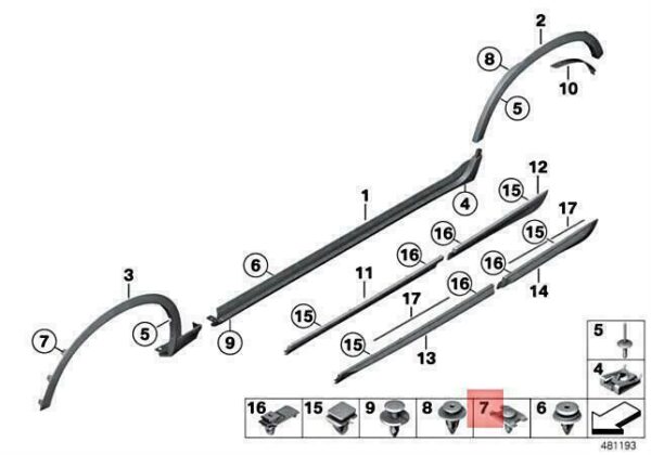 51137205780 - OEM BMW X3 X4 M F25 F26 MOULDING ROCKER PANEL FRONT RIGHT 51137205780 NEW