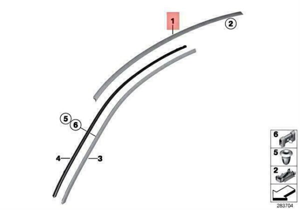 51137302972 - OEM BMW M6 F13 640D 640DX 640I ROOF MOULDING PRIME COATED RIGHT 51137302972 NEW