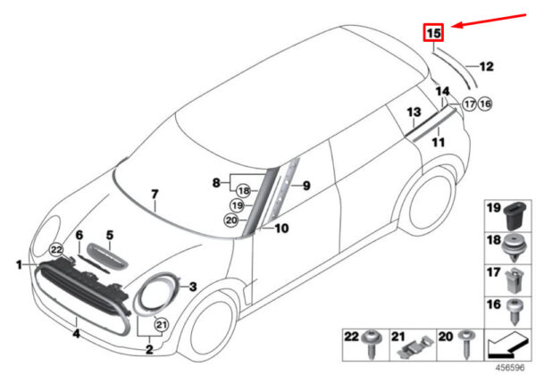 51137344212 - OEM MINI CLUBMAN F54 REAR RIGHT TRUNK MOUNTING RAIL TRIM 51137344212 GENUINE