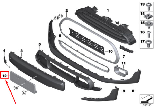 51137362749 - NEW MINI F57 FRONT BUMPER NUMBER PLATE HOLDER 51137362749 7362749 ORIGINAL