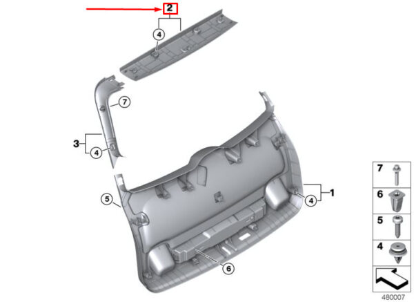 51137389449 - MINI F60 Trunk Lid Trim Panel Rear Upper 51137389449 GENUINE