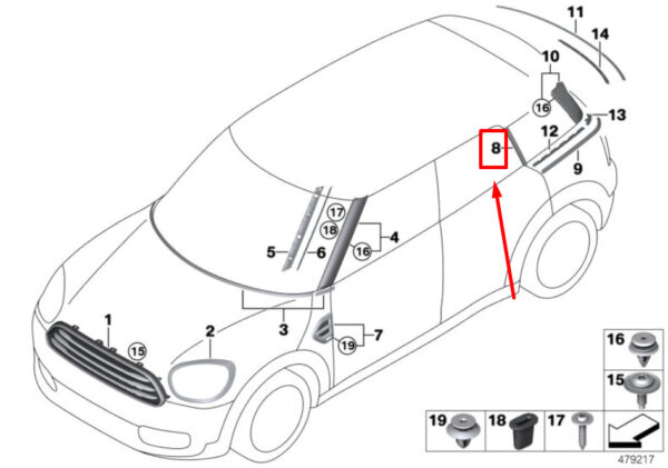 51137390190 - NEW MINI COUNTRYMAN F60 REAR RIGHT COLUMN C COVER 51137390190 7390190