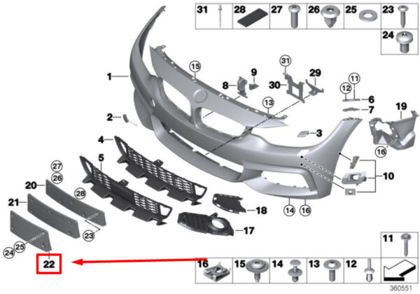 51138054531 - BMW 4 COUPE F32, F82 FRONT BUMPER NUMBER HOLDER 51138054531 NEW GENUINE