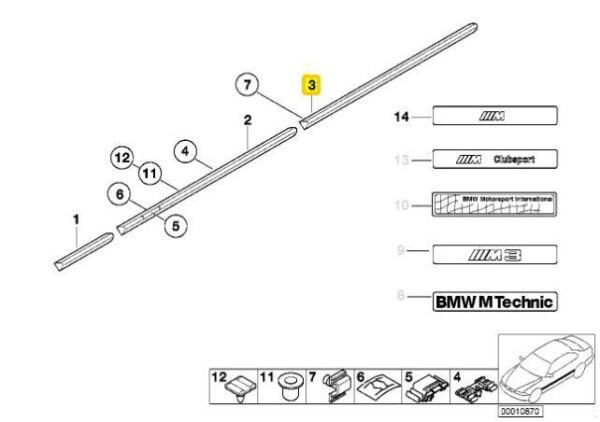51138146361 - NEW BMW 3 SERIES E36 COMPACT REAR LEFT FENDER MOLDING 8146361 95-97