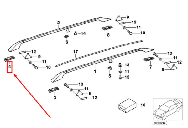 51138203392 - BMW 5 E39 roof rail base front right 8203392 51138203392 NEW ORIGINAL