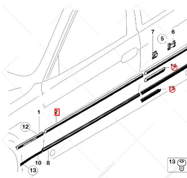 51138208393 - BMW 7 E38 sedan door strip front left bottom 51138208393 8208393 new original