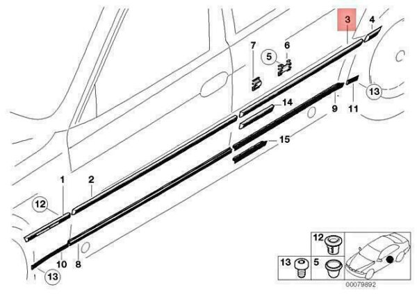 51138208399 - OEM BMW E38 728IL 730IL 735IL 740IL MOULDING DOOR REAR LEFT 51138208399 NEW
