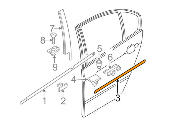 51138208451 - NEW BMW 3 SERIES E46 REAR LEFT DOOR MOULDING TRIM 51138208451 8208451