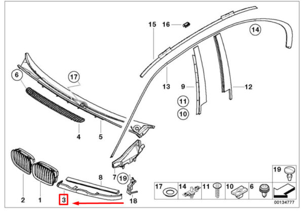 51138208486 - BMW 3 E46 headlight trim panel lower right 51138208486 8208486 NEW ORIGINAL