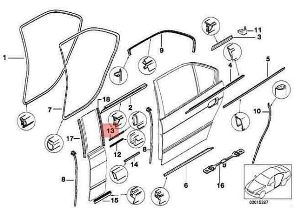 51138222527 - OEM BMW E38 L7 SEDAN DOOR WEATHER STRIP OUTER LEFT 51138222527 GENUINE NEW