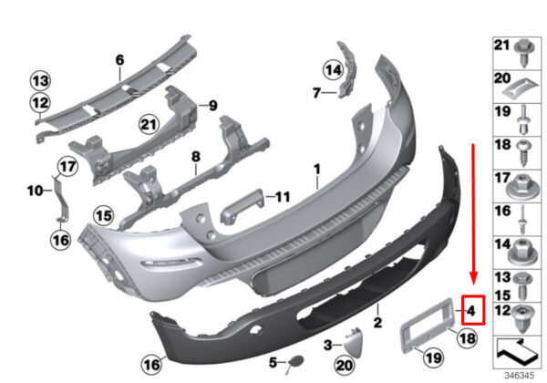 51139800797 - MINI R61 rear bumper license plate holder 511399800797 9800797 NEW ORIGINAL