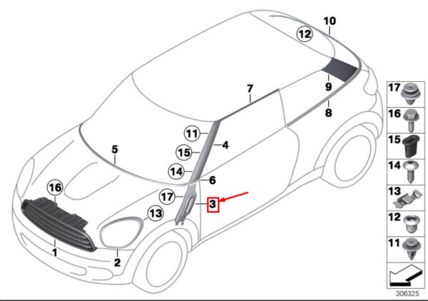 51139804608 - NEW MINI COUNTRYMAN PACEMAN RIGHT O / S SILVER INDICATOR TRIM 9804608 ORIGINAL