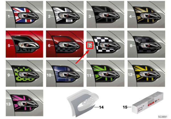 51142347948 - Mini F55 Front Fenders Plaid Flag Large Decorative Set 2347948 51142347948