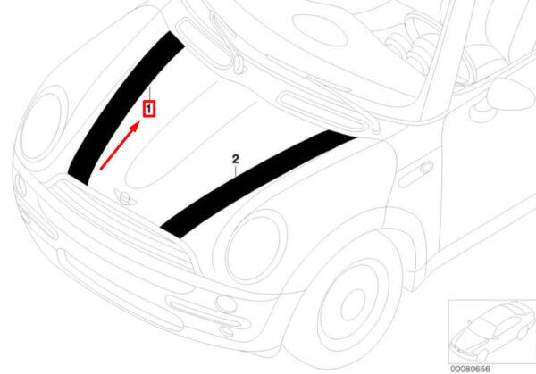 51147039692 - NEW OEM MINI CABRIO R52 RIGHT BONNET STRIPE DECAL 51147039692 7039692 GENUINE