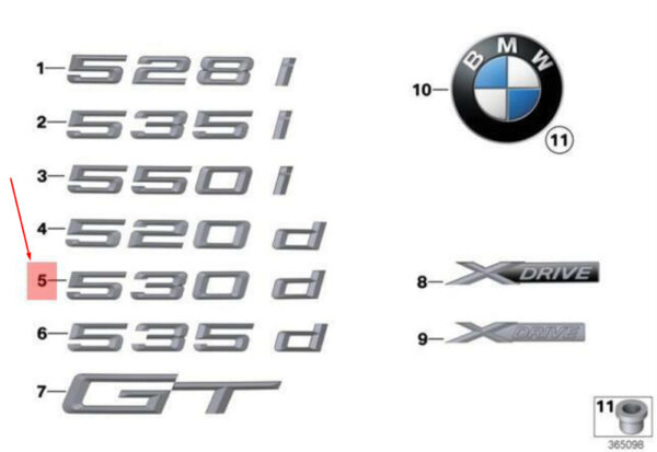 51147239617 - NEW BMW 5 GRAN TURISMO F07 TRUNK LID 530D EMBLEM 51147239617 ORIGINAL