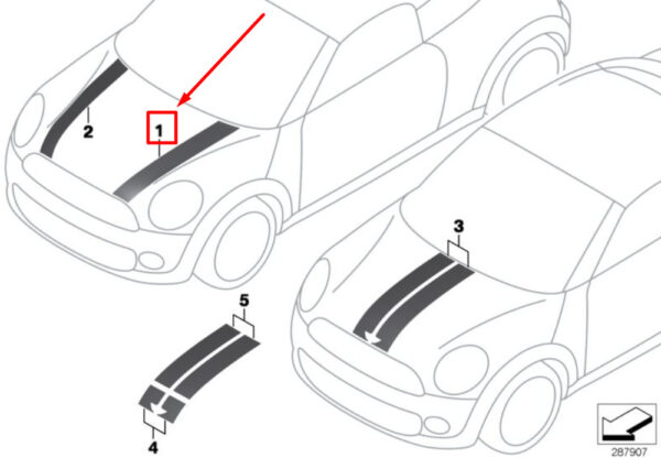 51147276281 - MINI CONVERTIBLE R57 JCW FRONT LEFT BONNET/HOOD STRIP 51147276281 GENUINE