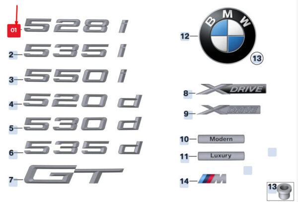 51147329738 - BMW 5 Gran Turismo F07 lettering tailgate 51147329738 7329738 NEW original