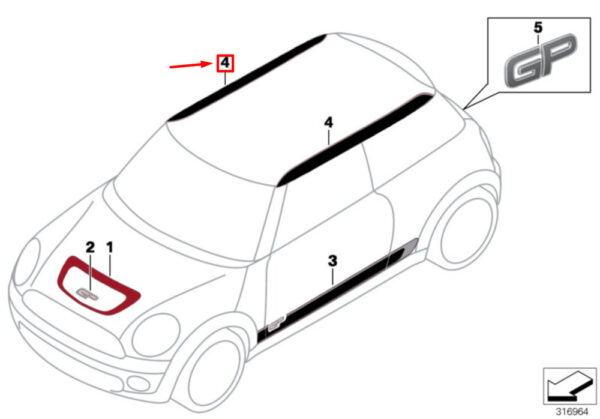 51147331070 - NEW OEM MINI COOPER S JCW R56 RIGHT ROOF ADHESIVE FILM GP2 51147331070 GENUINE