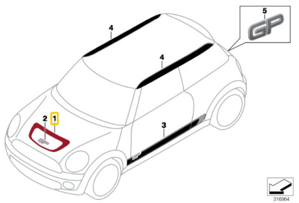 51147331073 - New Genuine MINI JCW GP2 R56 Front Hood Bonnet Adhesive Film Outer Part 7331073