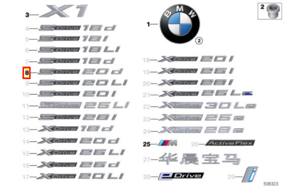 51147406665 - NEW BMW X1 F48 REAR SWING BOOTLID BADGE 51147406665 7406665 ORIGINAL