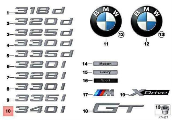 51147423946 - OEM BMW F34 340I 340IX HATCHBACK LETTERING 51147423946 NEW