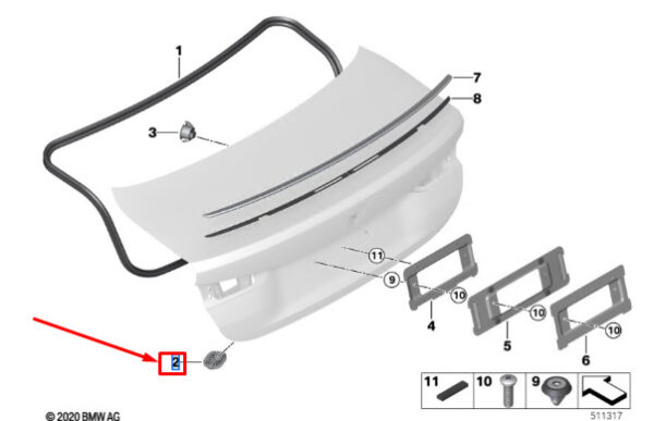 51147458725 - BMW 4 COUPE G22 TAILGATE STOP BUFFER 51147458725 NEW GENUINE