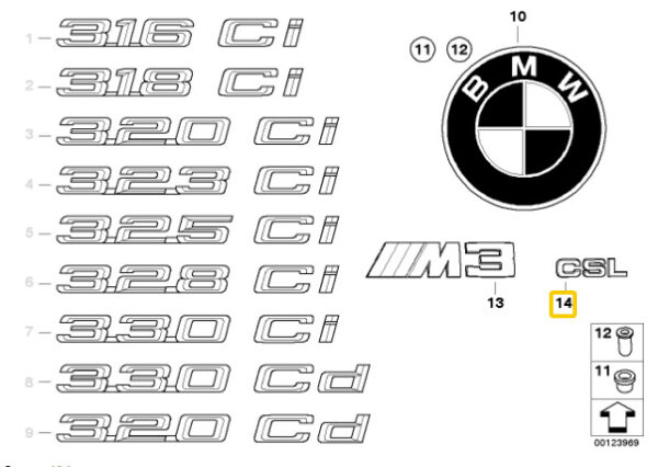 51147897398 - NEW BMW E46 M3 GENUINE CSL TRUNK BOAT REAR EMBLEM 7897398 ORIGINAL