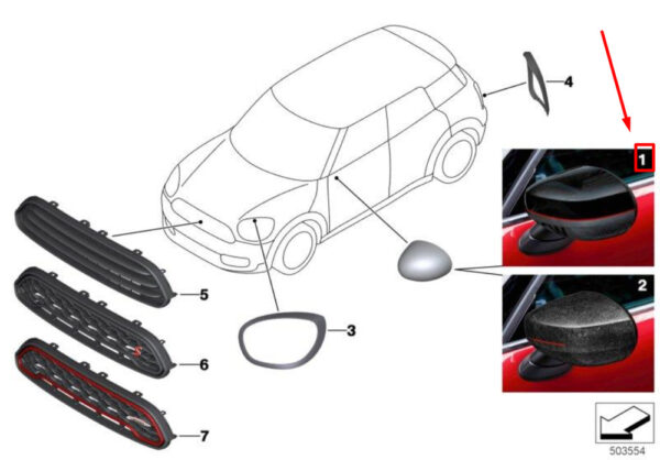 51162465796 - NEW MINI CLUBMAN F54 JCW FRONT LEFT DOOR MIRROR COVER LHD 51162465796 ORIGINAL