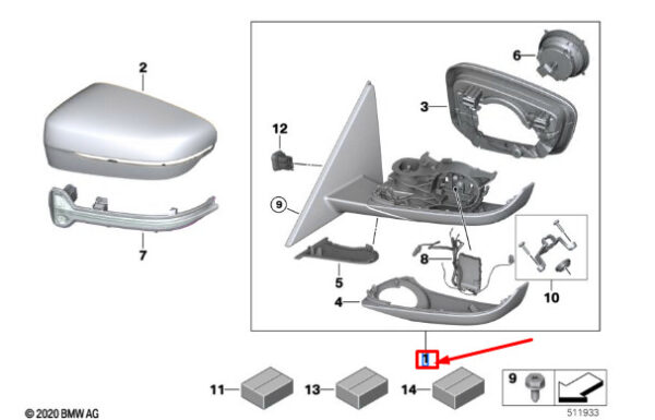 51165A08377 - BMW 4 COUPE G22, G82 LEFT SIDE MIRROR 51165A08377 NEW GENUINE