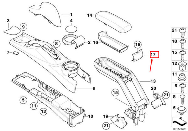 51166955009 - MINI COOPER R50, R53 CENTRE ARMREST COVER 6955009 51166955009 NEW GENUINE