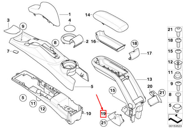 51166955013 - NEW MINI COOPER R50, R53 LEFT CENTER ARMREST COVER 51166955013 6955013