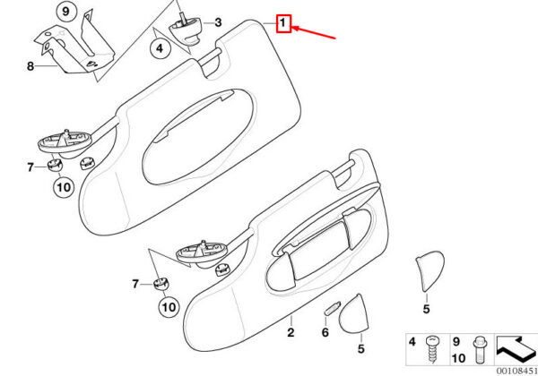 51167057476 - MINI COOPER R50, R53 RIGHT SUN VISOR 51167057476 7057476 NEW GENUINE