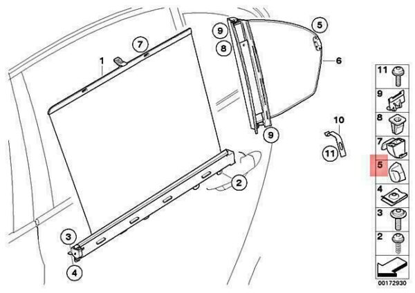 51167110585 - OEM BMW HYBRID M3 E60 E61 F30 F31 F35 F80 FIXED SUN BLIND HOOK 51167110585 NEW