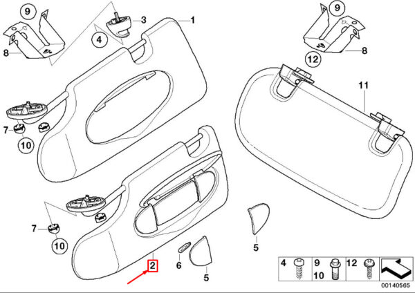 51167129585 - MINI COOPER R50, R53 LEFT SIDE SUN VISOR 51167129585 NEW GENUINE