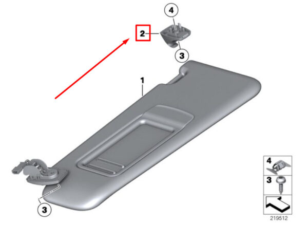 51167227032 - NEW BMW AGAINST SUN VISOR BRACKET 7227032 10-20 GENUINE