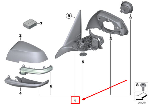 51167268538 - BMW 2 convertible F23 exterior mirror front right 51167268538 7268538 new original