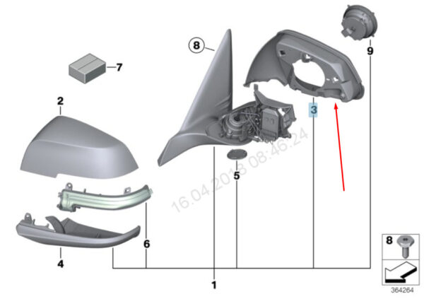 51167302412 - BMW 3 F35 right mirror support housing 51167302412 7302412 2015 new original