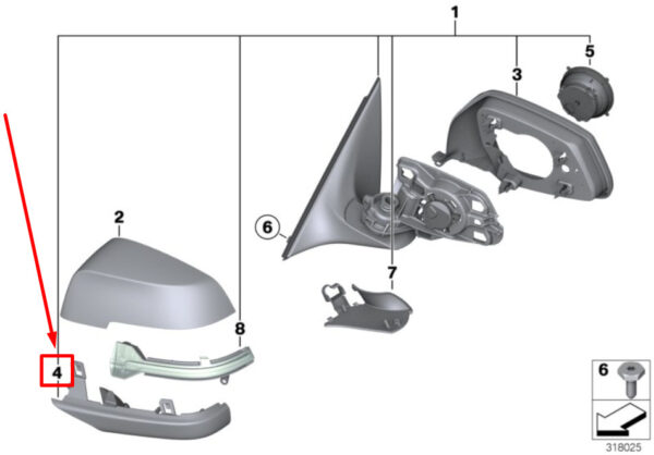 51167308651 - NEW BMW F12 FRONT LEFT MIRROR SECTION 7308651 51167308651 GENUINE