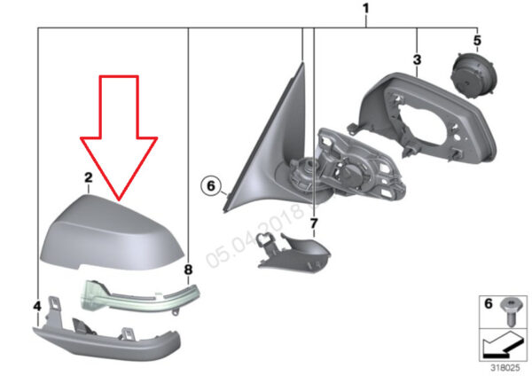 51167308684 - BMW 5 F10 right mirror cover cap 51167308684 7308684 2015 new original