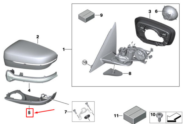 51167418823 - BMW 7 G11 lower housing section of the left mirror 51167418823, original part