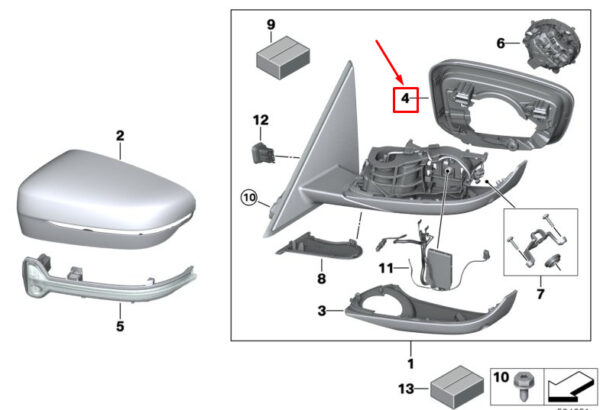 51167498198 - BMW 3 G20 support ring for right mirrors 51167498198, original part