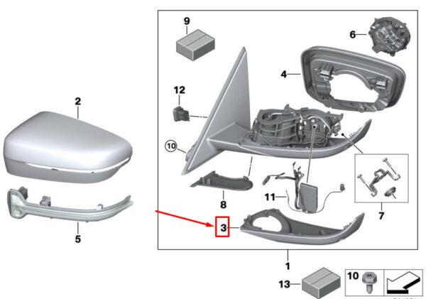 51167498205 - BMW 3 G20 left lower mirror housing section 51167498205 NEW original