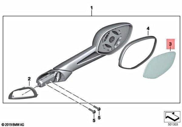 51167727522 - Right Mirror BMW K 1600 GT GTL Genuine 51167727522