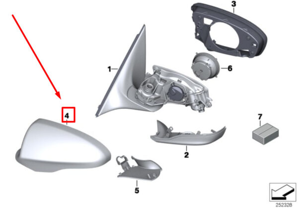 51168050470 - NEW BMW 5 F10 FRONT RIGHT MIRROR COVER CAP 51168050470 8050470 ORIGINAL