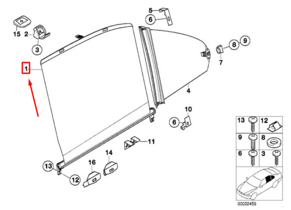 51168176165 - NEW BMW 5 E39 REAR LEFT DOOR CURTAIN 8176165 51168176165 97-02 ORIGINAL